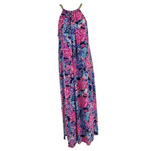 Lilly Pulitzer Bingham midi Halter dress high tide Turtle amazeme missing tie L